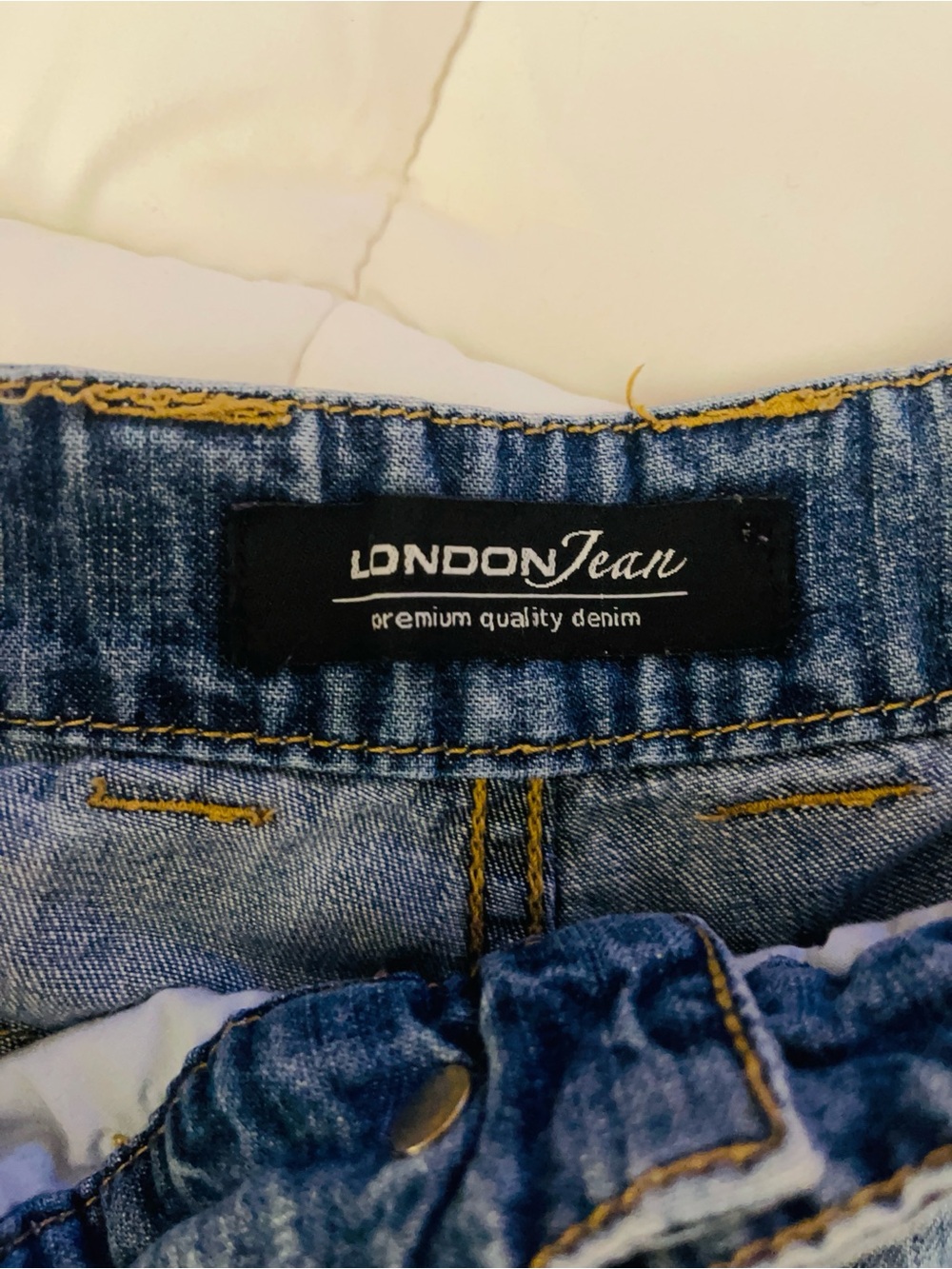 LONDONJEAN Blue Denim Women’s Jean Shorts with Yellow Stitching